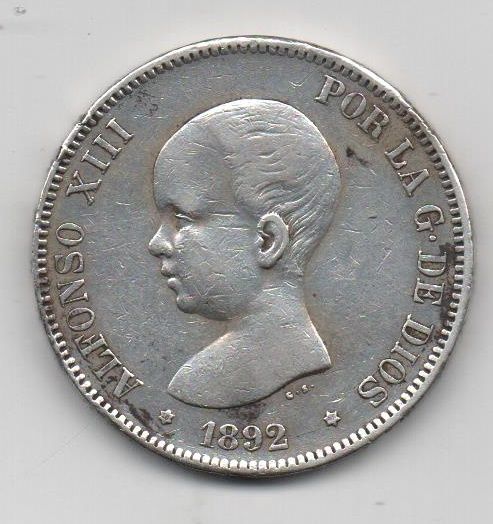 ALFONSO XIII DEL AÑO 1892* 92 DE 5 PESETAS